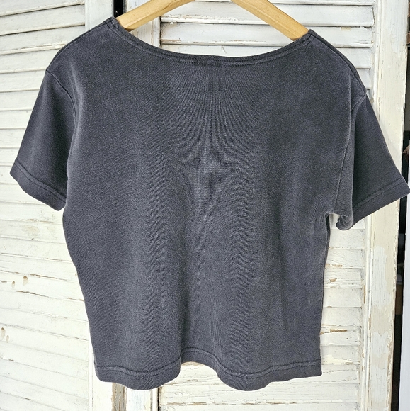 90s Vintage Cotton Button Front Crop Tee With Red Velvet Applique Small/Medium - Picture 2 of 4